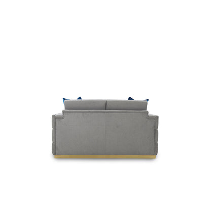 Gray sofa with blue cushions on a white background