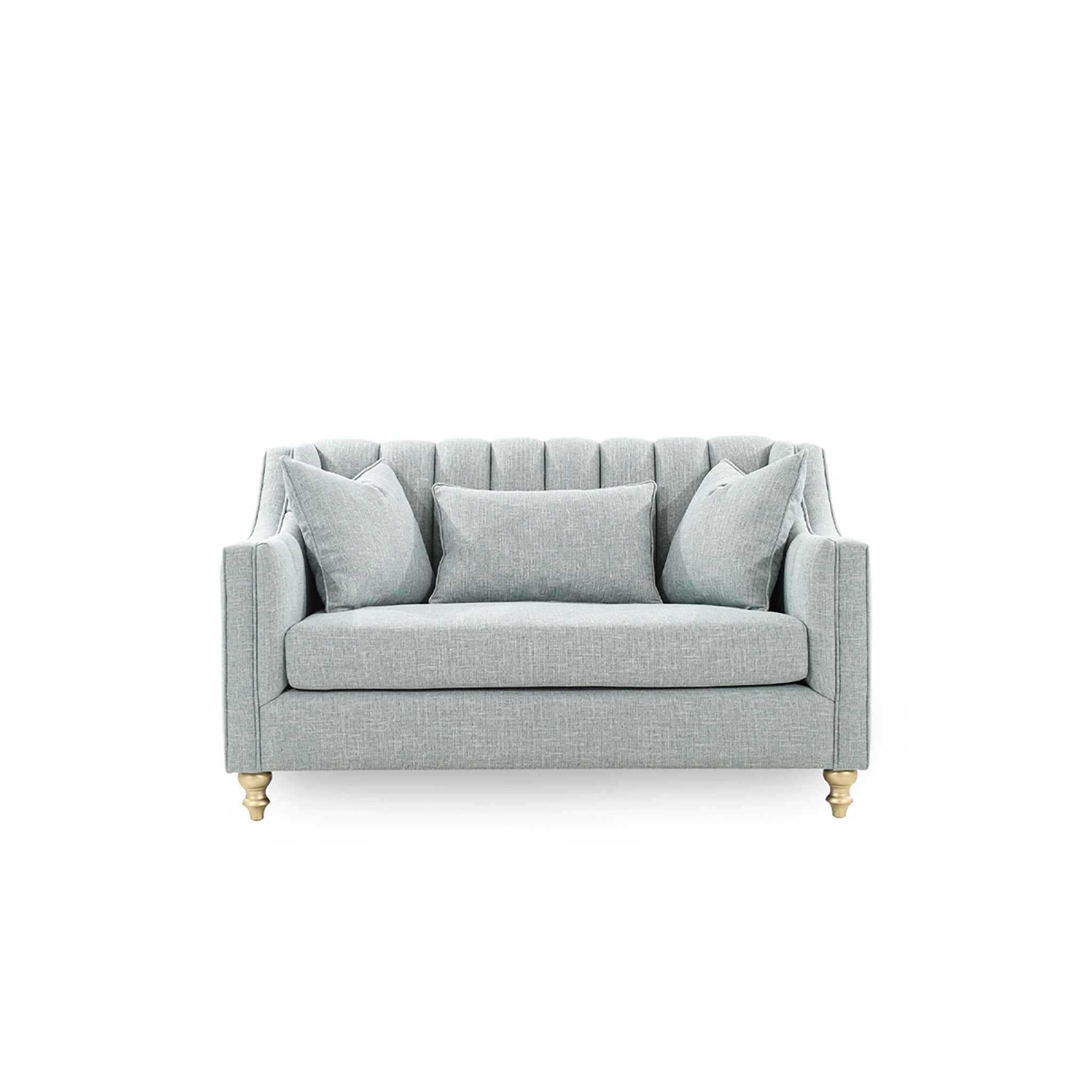 Light gray sofa with three cushions on a white background