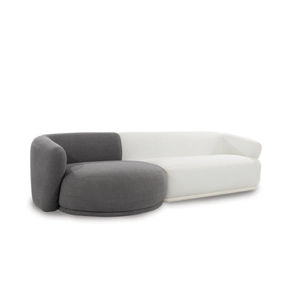 Modern sofa with gray and white design on a white background
