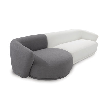 Modern sofa with gray and white design on a white background