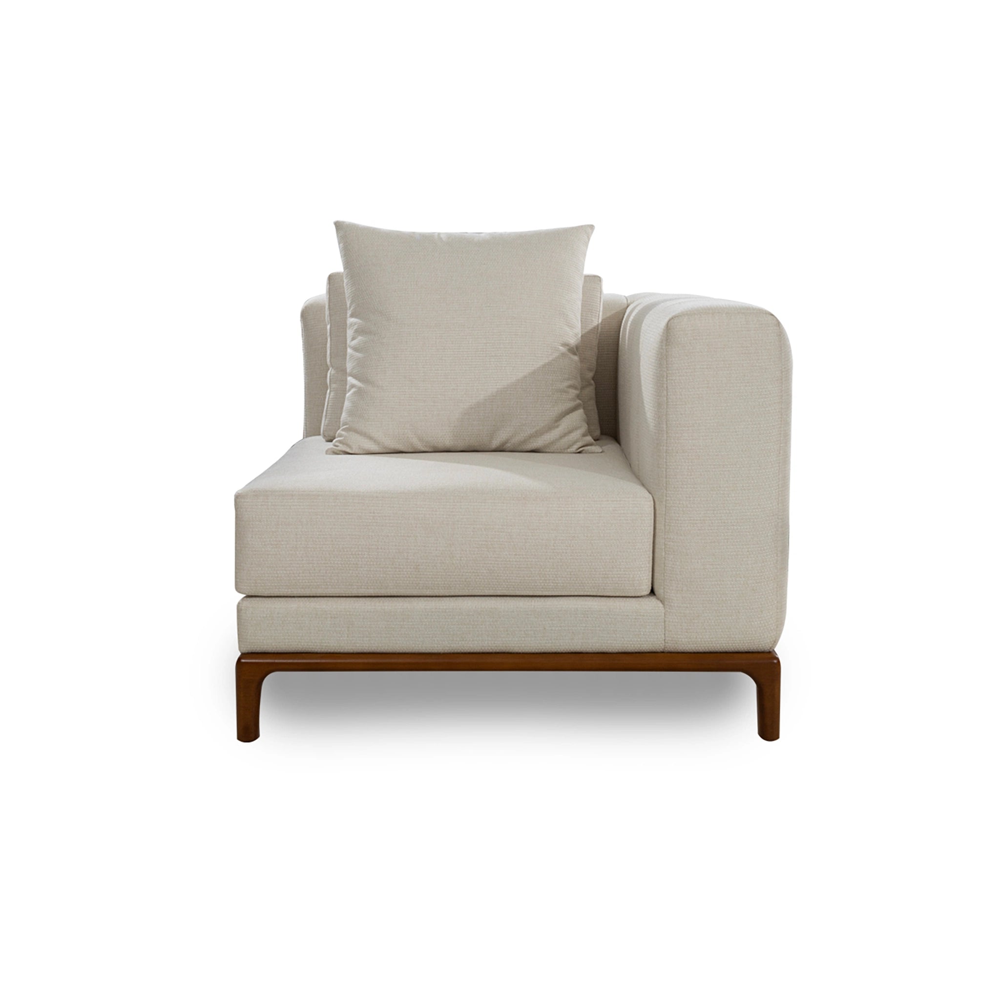 Beige corner sofa with a pillow on a white background