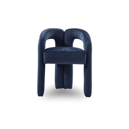 Blue chair with unique design on a white background