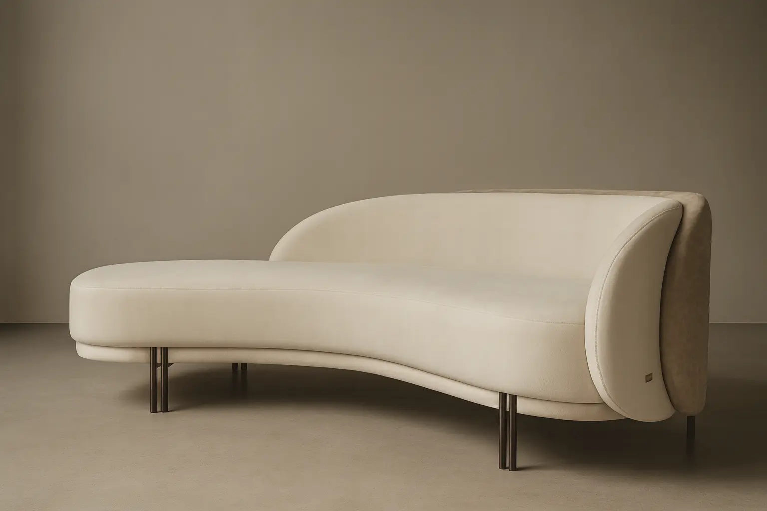 Modern beige sofa against a plain wall