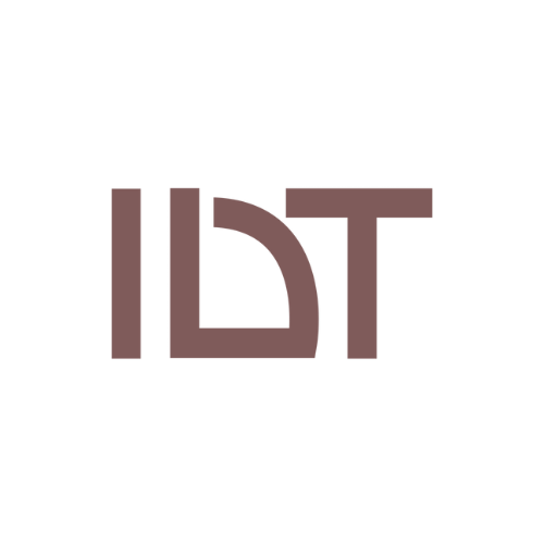 Logo with the text 'ILDT' in brown on a white background
