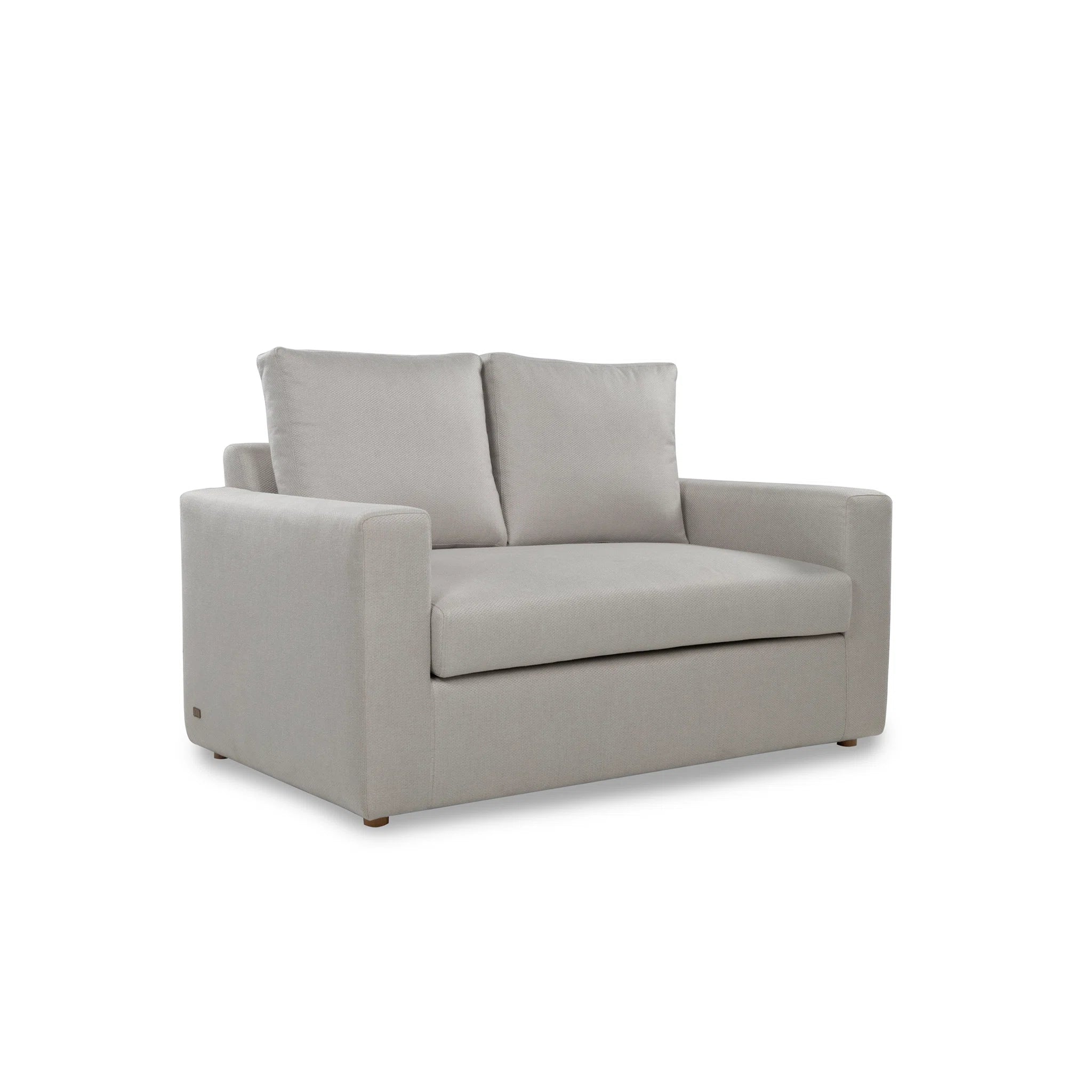 Gray sofa with two cushions on a white background