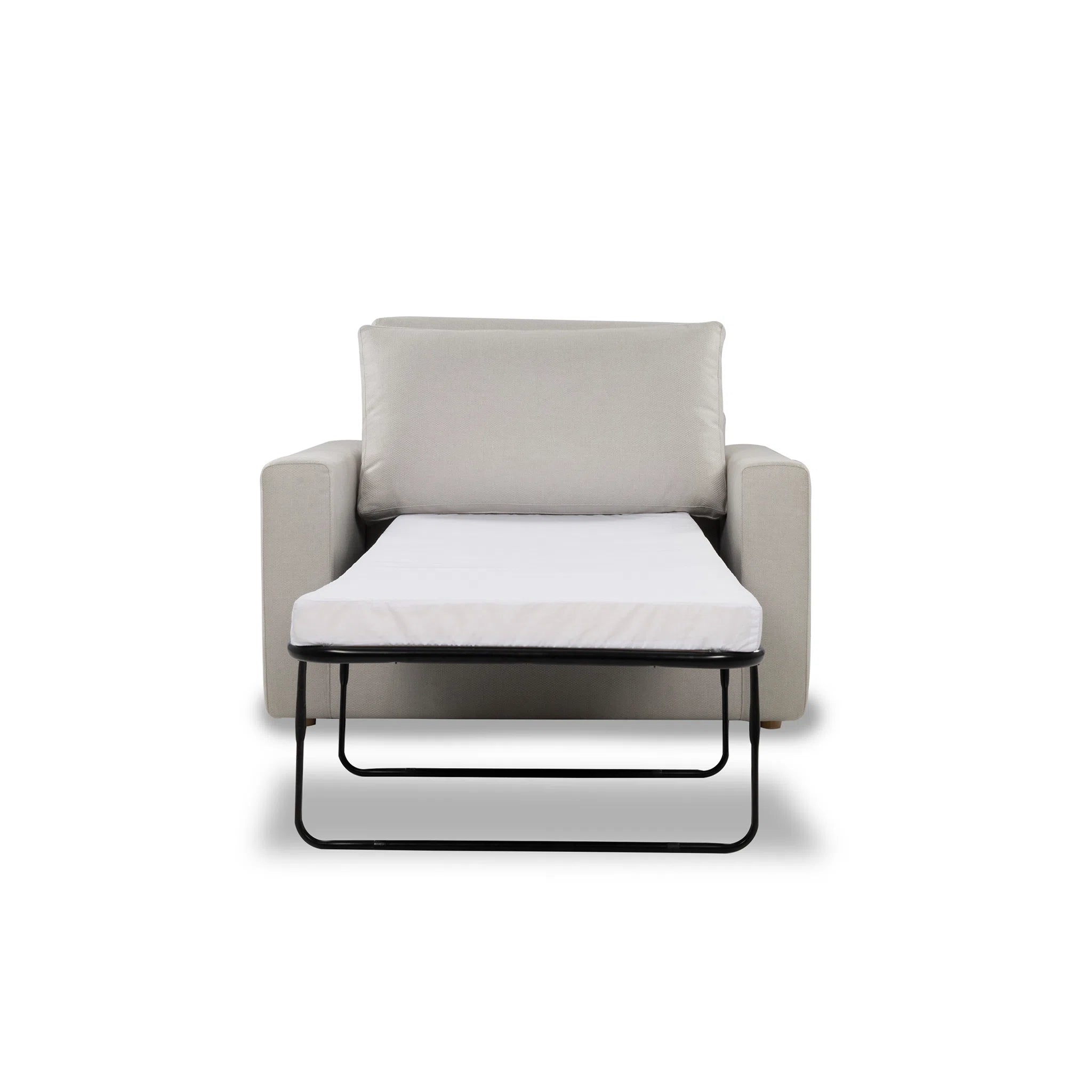 Gray armchair with a white cushion on a white background