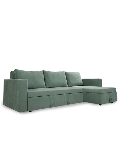 Green sectional sofa on a white background