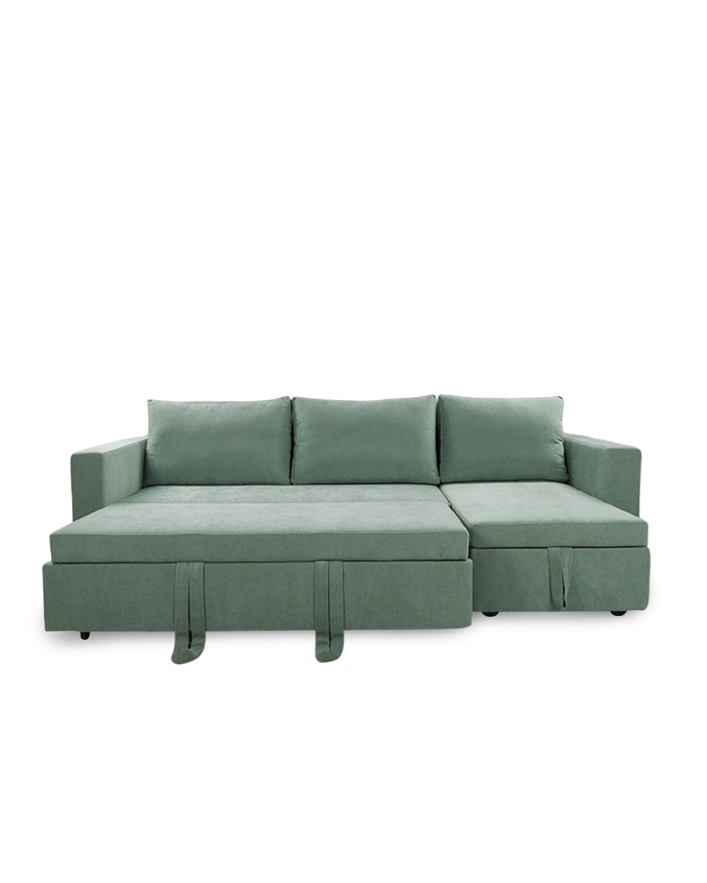 Green sectional sofa on a white background